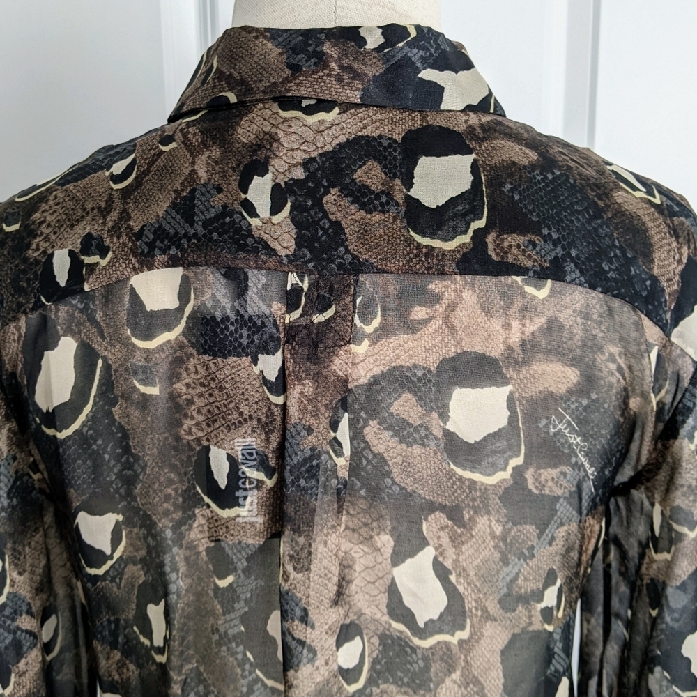 Just Cavalli Button Front 100% Silk Sheer Animal Reptile Print Sheer S IT40 NWT - Picture 10 of 15